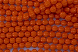 8mm Corrugated Melon Round Czech Glass Beads - Opaque Bright Pumpkin Orange