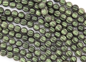 8mm Corrugated Melon Round Czech Glass Beads - Olive Mauve Polychrome