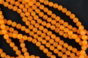 8mm Corrugated Melon Round Czech Glass Beads - Translucent Orange Opal