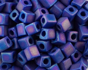 4mm Miyuki Square / Cube Japanese Seed Beads - Opaque Cobalt Blue Matte AB #414FR