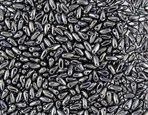 2.5x6mm Czech Mini Dagger Glass Beads - Hematite Metallic