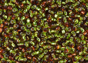 5/0 Miyuki Japanese Seed Beads - Two-Tone Rococo Peridot and Burnt Orange Silver Lined  #3937