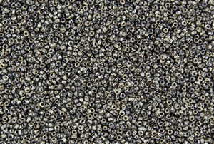 15/0 Miyuki Japanese Seed Beads - Opaque Jet Black Picasso #4511