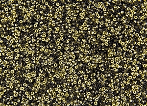 15/0 Miyuki Japanese Seed Beads with Czech Coating - Black Amber/Gold