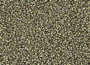 15/0 Miyuki Japanese Seed Beads with Czech Coating - Opaque Green Picasso Luster