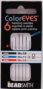 6 x Beadsmith ColorEYES Beading Needles Size No. 10, 11, 12 - ASSORTED
