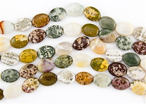 20x15mm Natural Ocean Jasper Gemstone Puffed Oval Beads