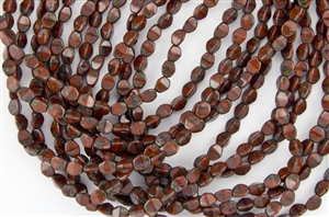 5x3mm Czech Glass Pinch Spacer Beads - Opaque Brown Picasso