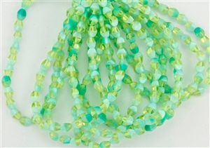 5x3mm Czech Glass Pinch Spacer Beads - Honeydew Silky Turquoise