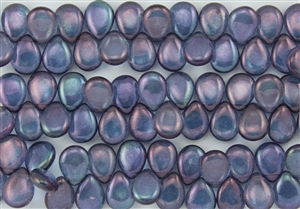 12x16mm Pear Shaped Drops Pressed Czech Glass Beads - Blue Amethyst Luster