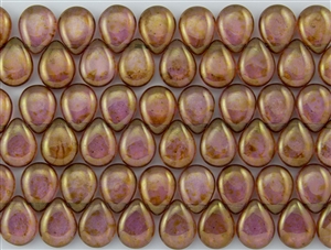 12x16mm Pear Shaped Drops Pressed Czech Glass Beads - Luster Rose Gold Topaz