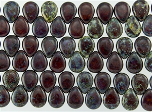 12x16mm Pear Shaped Drops Pressed Czech Glass Beads - Smoky Topaz Picasso