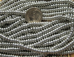 4mm Czech Glass Spacer Beads Rondelles -  Shiny Silver Metallic