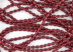 Glass Rice Pearl Beads 6x4mm - Red