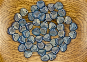 Czech Glass Pressed 8/7mm Rose Petals - Azurite Blue Halo