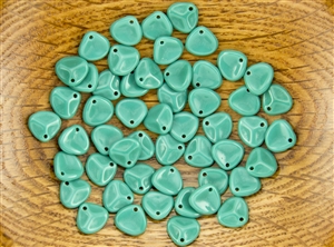 Czech Glass Pressed 8/7mm Rose Petals - Opaque Persian Turquoise