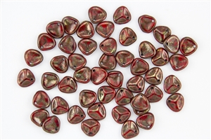 Czech Glass Pressed 8/7mm Rose Petals - Opaque Red Bronze Picasso