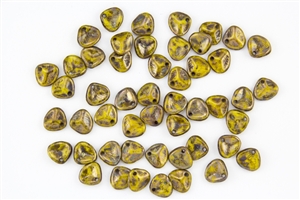 Czech Glass Pressed 8/7mm Rose Petals - Opaque Yellow Bronze Picasso