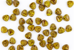 Czech Glass Pressed 8/7mm Rose Petals -  Opaque Yellow Copper Picasso