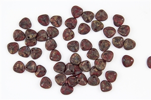 Czech Glass Pressed 8/7mm Rose Petals - Siam Ruby Copper Picasso Matte