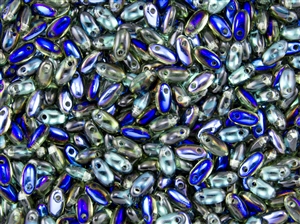 Rizo 2.5 x 6mm Czech Glass Long Rice Drop Beads - Emerald Azuro / Iris Blue RZ211