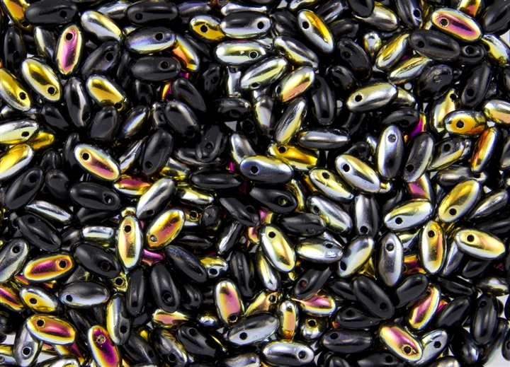 Rizo 2.5 x 6mm Czech Glass Long Rice Drop Beads - Jet Black Marea