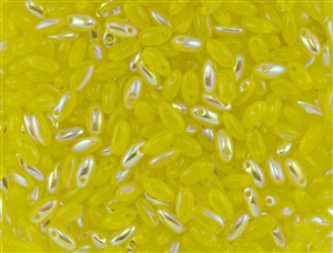 Rizo 2.5 x 6mm Czech Glass Long Rice Drop Beads - Yellow Opal AB RZ228