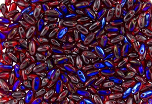 Rizo 2.5 x 6mm Czech Glass Long Rice Drop Beads - Ruby Azuro / Iris Blue RZ257