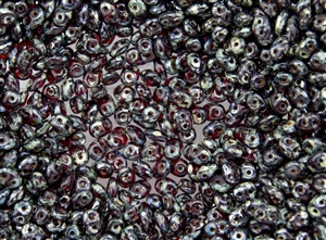 SuperDuo 2/5mm Two Hole Czech Glass Seed Beads - Ruby Transparent Picasso SD703