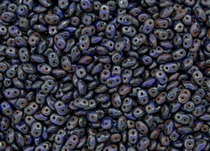 SuperDuo 2/5mm Two Hole Czech Glass Seed Beads - Blue Dark Travertine Picasso SD708