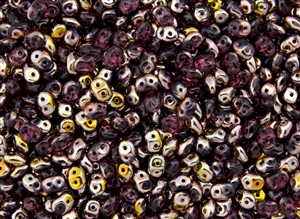 SuperDuo 2/5mm Two Hole Czech Glass Seed Beads - Amethyst Apollo Gold SD741