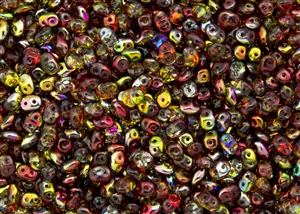 SuperDuo 2/5mm Two Hole Czech Glass Seed Beads - Red Yellow Marea SD744