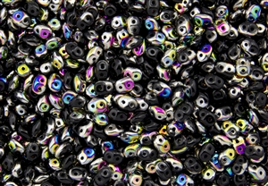 SuperDuo 2/5mm Two Hole Czech Glass Seed Beads - Jet Black Vitral SD754