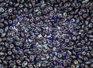 SuperDuo 2/5mm Two Hole Czech Glass Seed Beads - Transparent Cobalt Picasso SD757