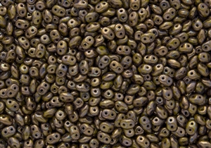 SuperDuo 2/5mm Two Hole Czech Glass Seed Beads - Opaque Olive Bronze Picasso SD783