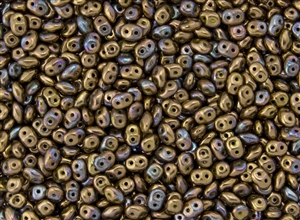 SuperDuo 2/5mm Two Hole Czech Glass Seed Beads - Opaque Olive Bronze Vega SD784