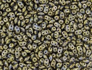 SuperDuo 2/5mm Two Hole Czech Glass Seed Beads - Blue Turquoise Bronze Picasso SD785