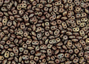 SuperDuo 2/5mm Two Hole Czech Glass Seed Beads - Umber Copper Picasso SD786
