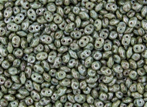 SuperDuo 2/5mm Two Hole Czech Glass Seed Beads - Luster Opaque Green Picasso SD787