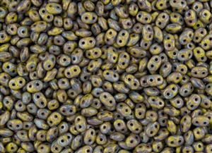 SuperDuo 2/5mm Two Hole Czech Glass Seed Beads - Opaque Olive Picasso SD789