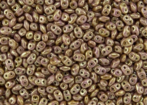 SuperDuo 2/5mm Two Hole Czech Glass Seed Beads - Opaque Rose Gold Topaz Luster SD805
