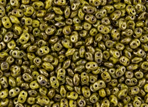 SuperDuo 2/5mm Two Hole Czech Glass Seed Beads - Opaque Yellow Bronze Picasso SD808