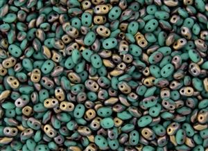 SuperDuo 2/5mm Two Hole Czech Glass Seed Beads - Turquoise Apollo Matte SD817