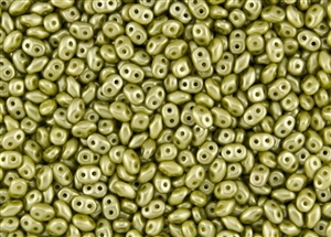 SuperDuo 2/5mm Two Hole Czech Glass Seed Beads - Pearlescent Peridot Yellow Gold SD829
