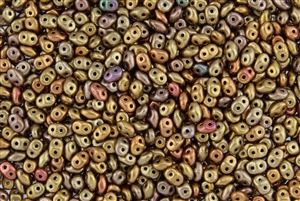 SuperDuo 2/5mm Two Hole Czech Glass Seed Beads - Brass Rainbow Metallic Matte SD836