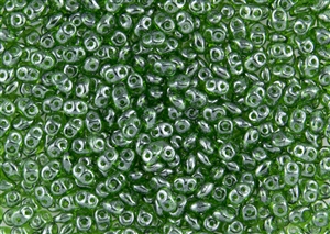 SuperDuo 2/5mm Two Hole Czech Glass Seed Beads - Kelly Green Luster SD851