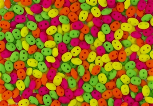 SuperDuo 2/5mm Two Hole Czech Glass Seed Beads - Bright Neon Matte Mix SD885