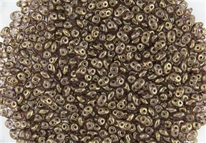 SuperDuo 2/5mm Two Hole Czech Glass Seed Beads - Transparent Gold Smoke Topaz SD906
