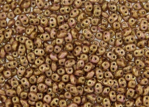 SuperDuo 2/5mm Two Hole Czech Glass Seed Beads - Opaque Pink Gold Topaz Luster SD917
