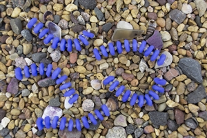 Strand of Sea Glass Button Freeform Beads w/Spacers - Opaque Blue